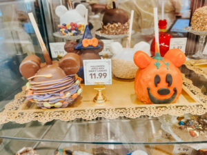 Fall treats and Mickey caramel apples at the Confectionary.